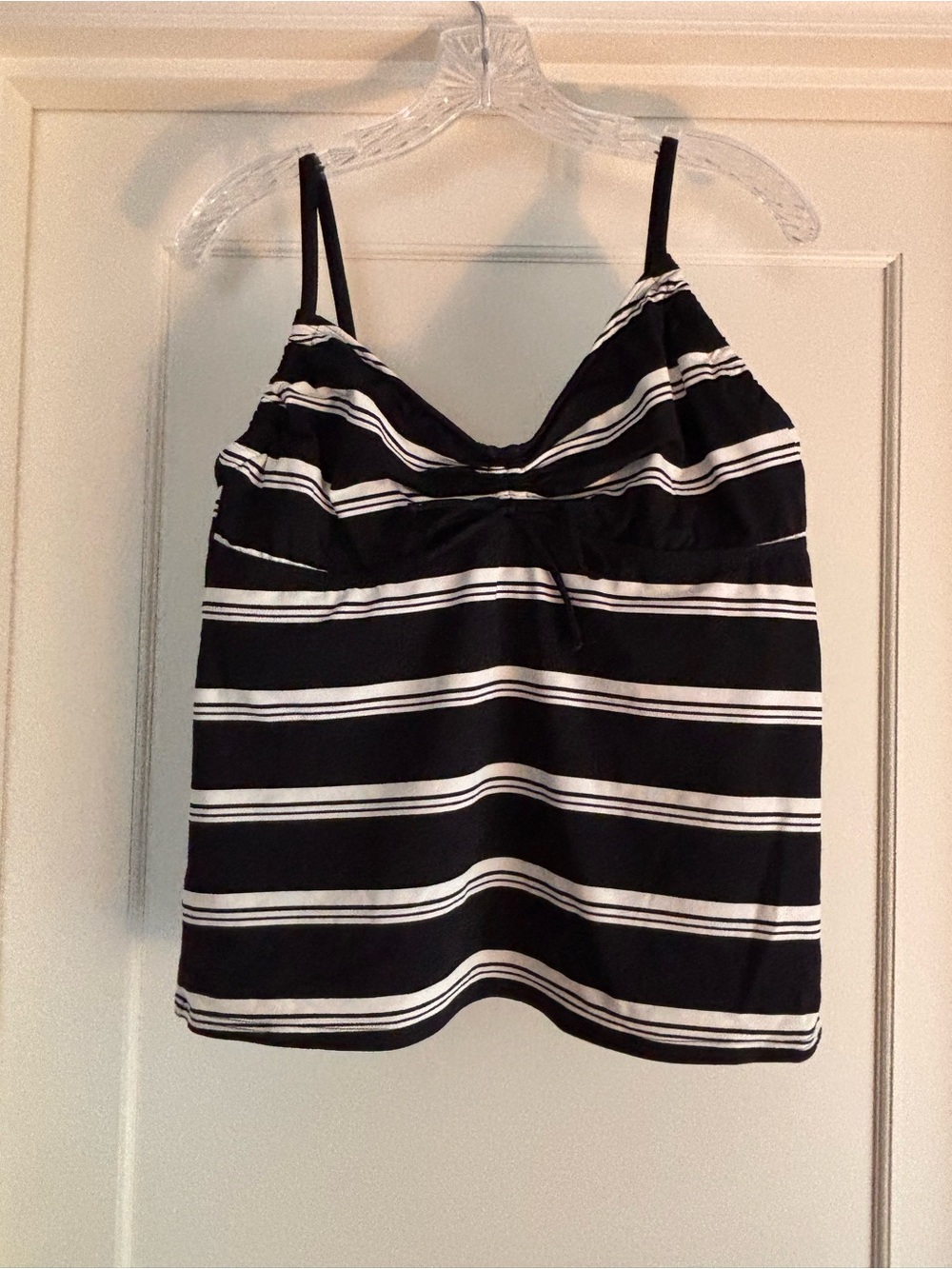 Lands’ End Black & White Striped Tankini Top Size 14